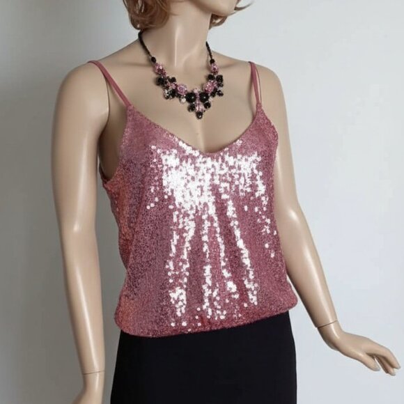 NWT Grave Fame Pink Sequin Camisole Top L | V-Neck | Adjustable Drawstring Waist - Picture 4 of 7